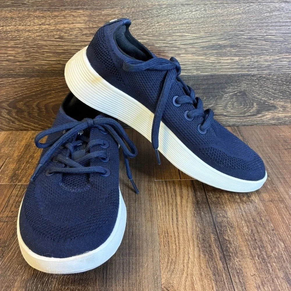 Allbirds Tree Runner Marine Blue White Knit Walking Shoes Womens Sz 9 Sneaker